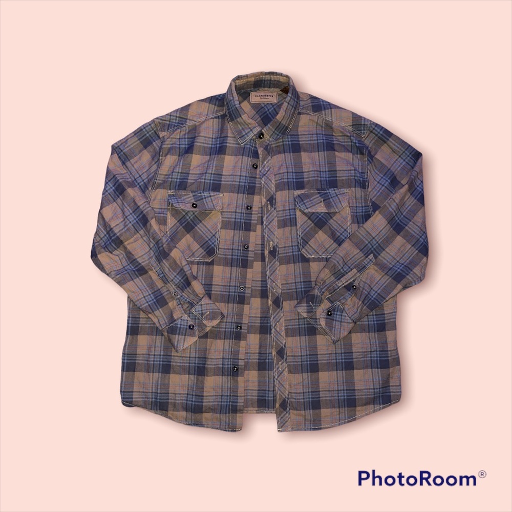 Clearwater Outfitters Long Sleeve Button Up Flannel Polo Winter Dress Shirt L